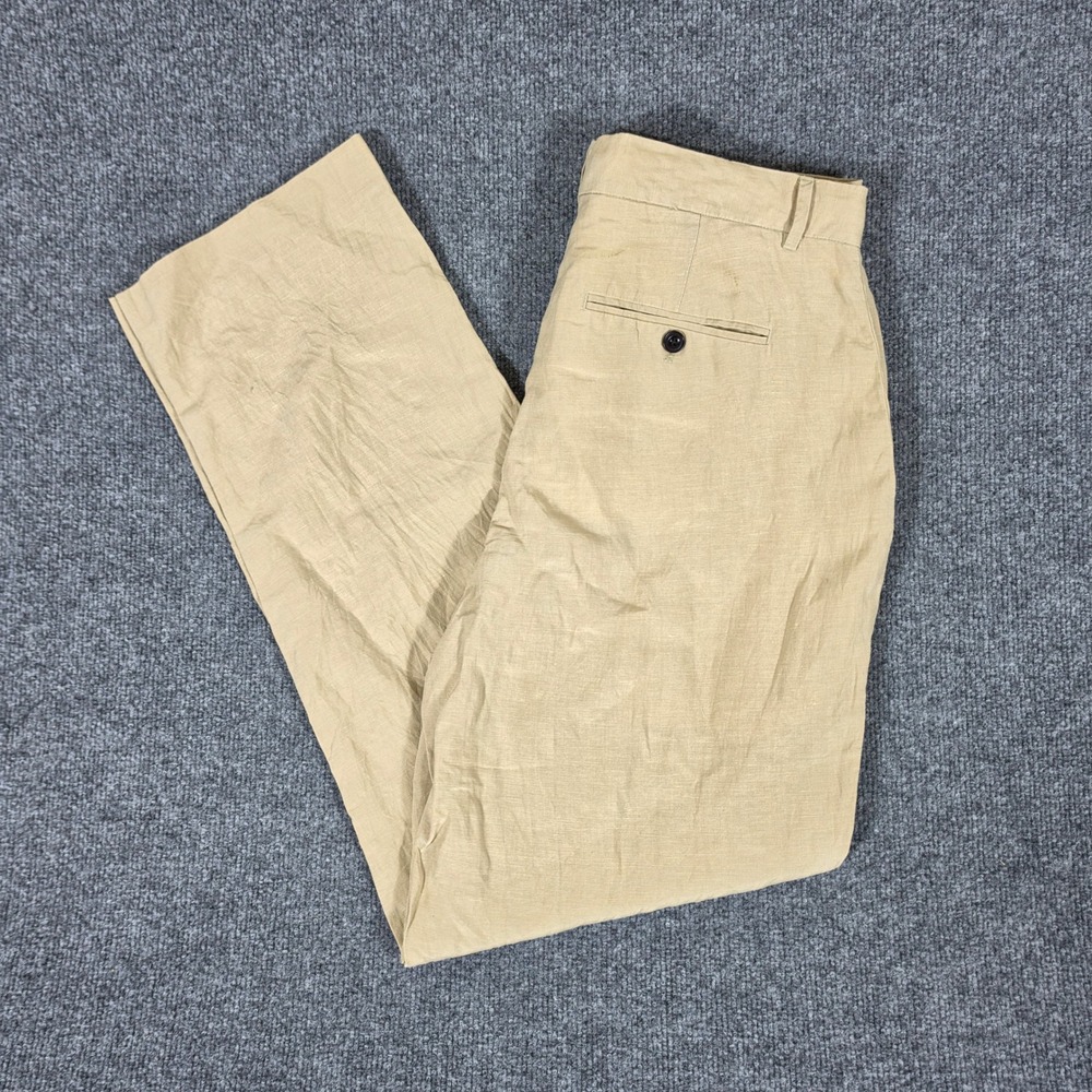 Polo Ralph Lauren Mens Tan Linen Silk Blend Dress Pants Tag 32x32 Act 32x30 FLAW